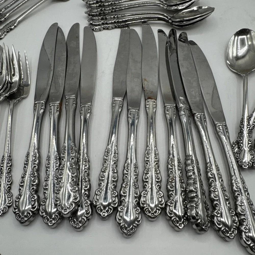 Oneida Shelley 6 Full Place Sets‎ + Extras (55pcs) Heirloom Stainless Flatware